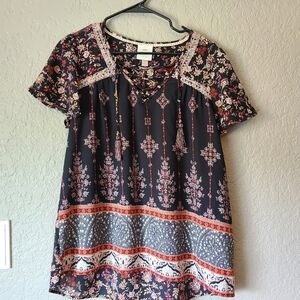 Knox Rose Bohemian Black and Red Women's Top